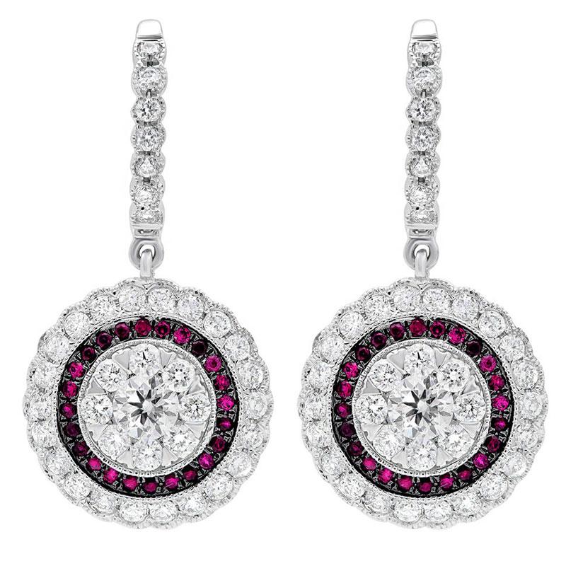 Diamond & 0.27ct Ruby 14k White Gold Earring - 1.46ct
