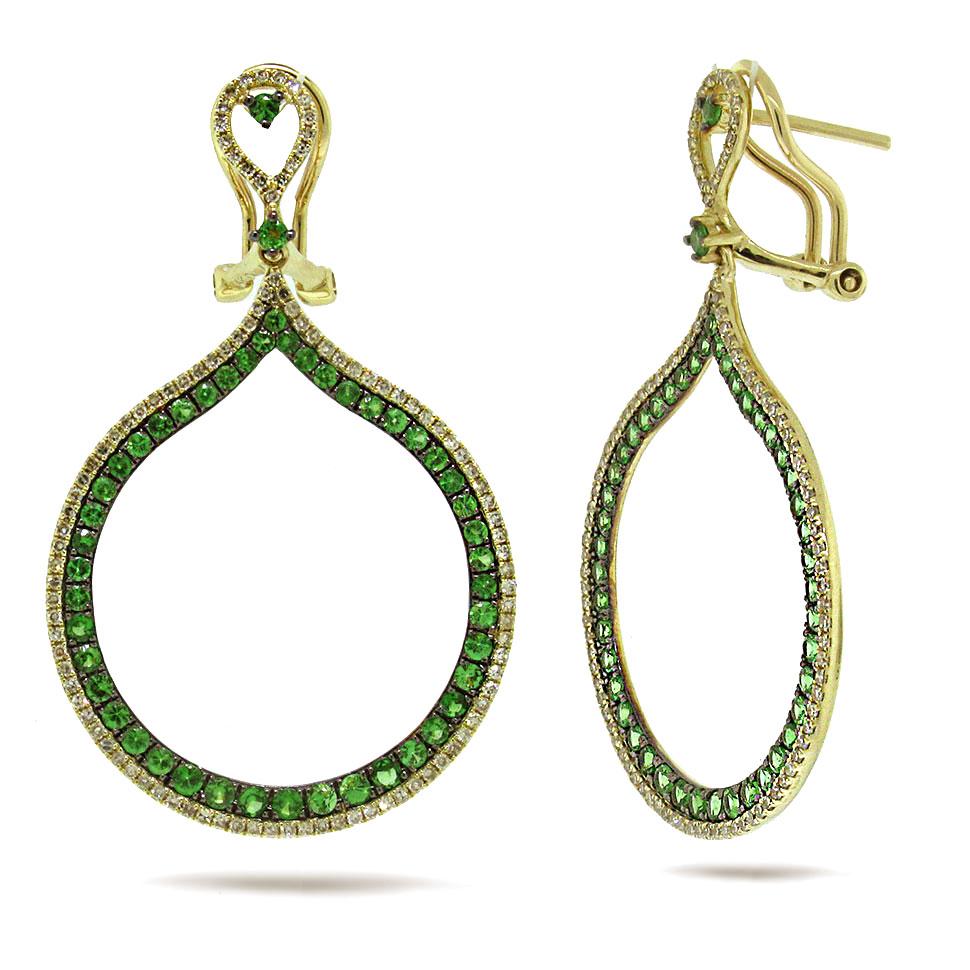 Diamond & 1.71ct Green Garnet 14k Yellow Gold Earring - 0.65ct