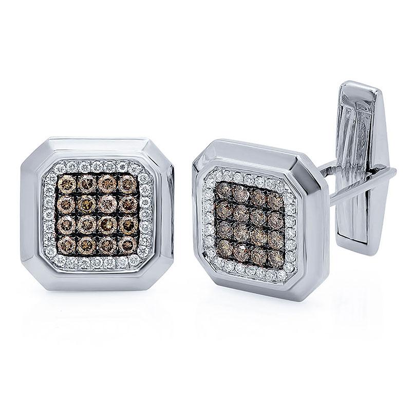 14k White Gold White & Champagne Diamond Cuff Links - 1.08ct