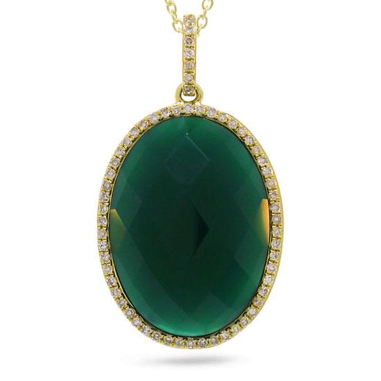 Diamond & 10.01ct Green Agate 14k Yellow Gold Pendant - 0.19ct
