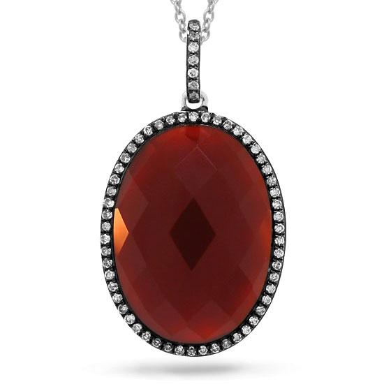 Diamond & 10.06ct Red Agate 14k White Gold with Black Rhodium Pendant - 0.19ct