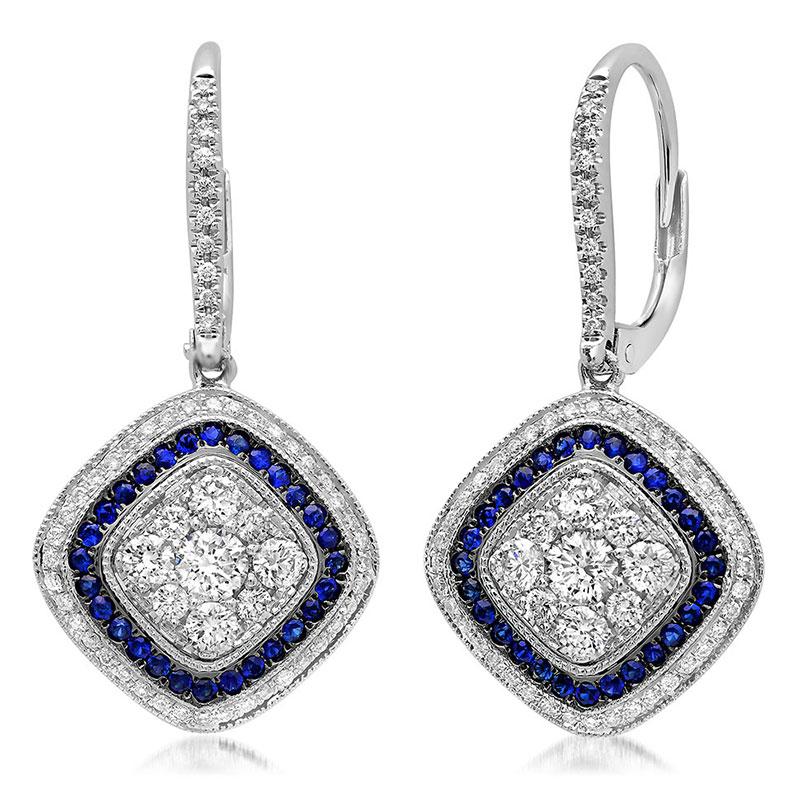 Diamond & 0.34ct Blue Sapphire 14k White Gold Earring - 1.07ct