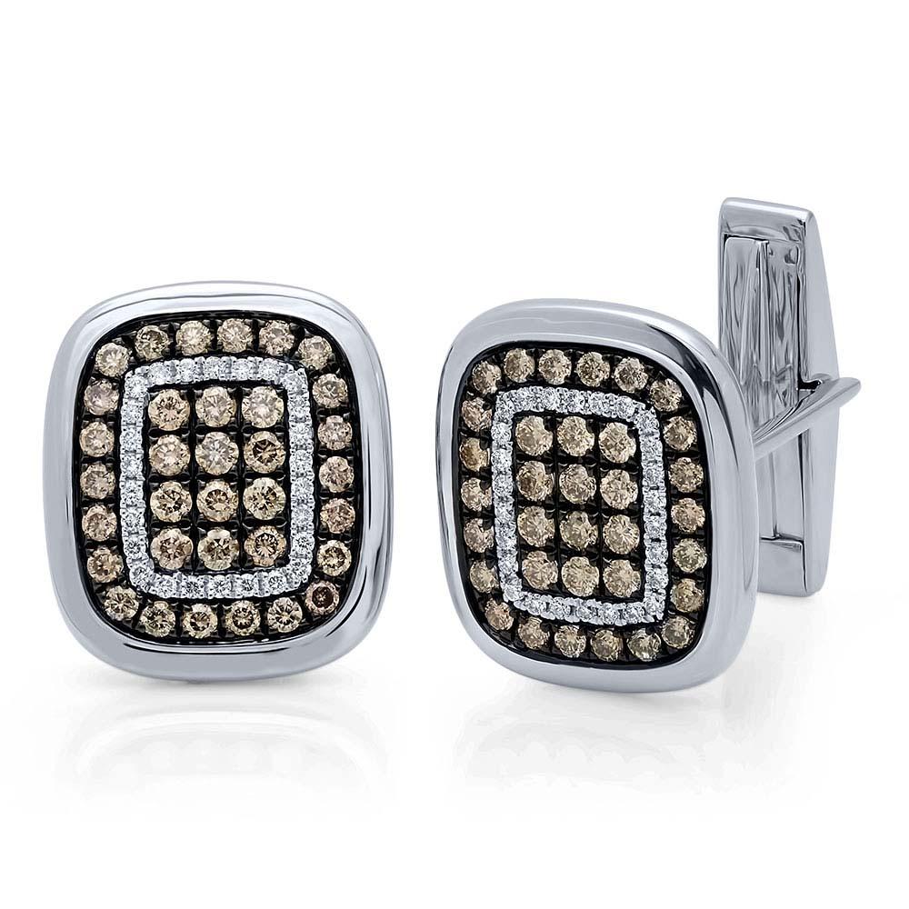 14k White Gold White & Champagne Diamond Cuff Links - 1.45ct