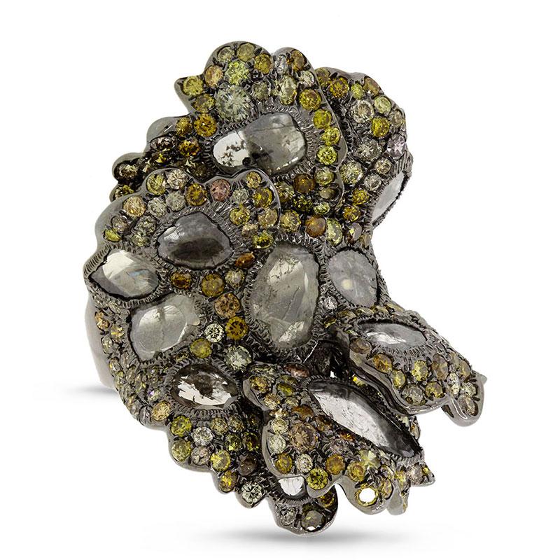 18k Black Rhodium Gold Fancy Color Diamond Ring - 6.86ct