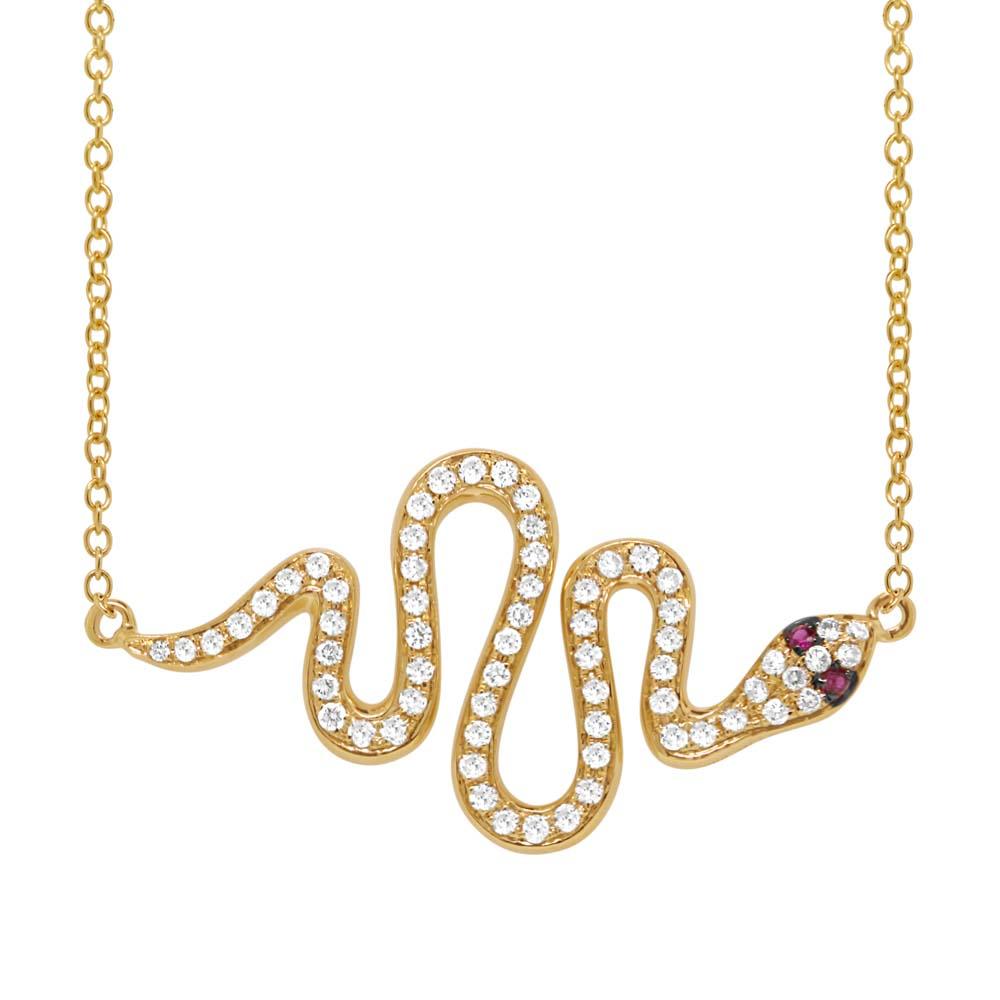 Diamond & 0.02ct Ruby 14k Yellow Gold Snake Necklace