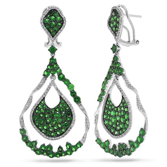 Diamond & 6.51ct Green Garnet 14k White Gold Earring - 1.00ct