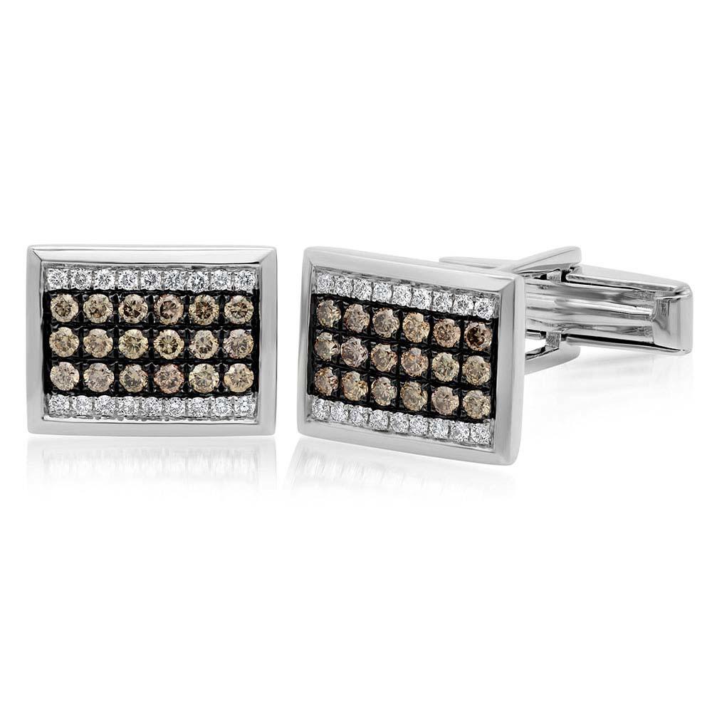 14k White Gold White & Champagne Diamond Cuff Links - 1.13ct