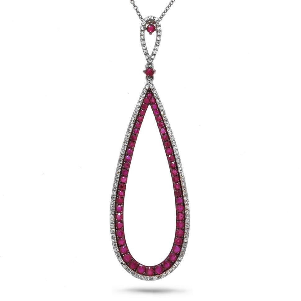 Diamond & 1.31ct Ruby 14k White Gold Pendant - 0.36ct