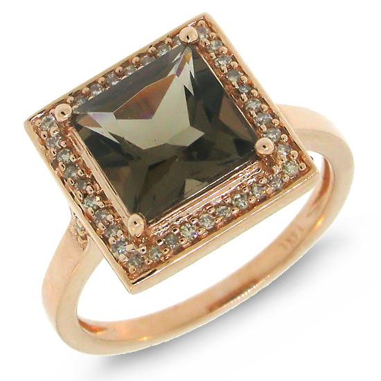 Diamond & 2.20ct Smokey Topaz 14k Rose Gold Ring - 0.20ct