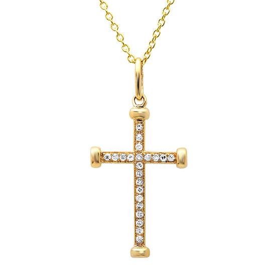 14k Yellow Gold Diamond Cross Pendant - 0.08ct