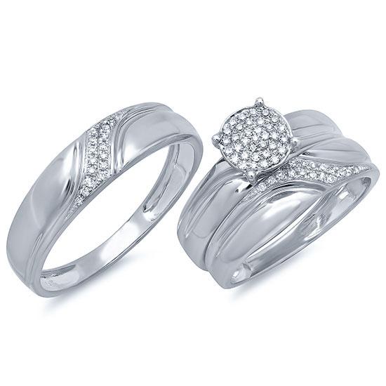 14k White Gold Diamond Trio Set Pave - 0.24ct