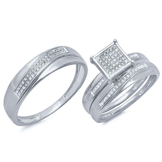 14k White Gold Diamond Trio Set Pave - 0.26ct