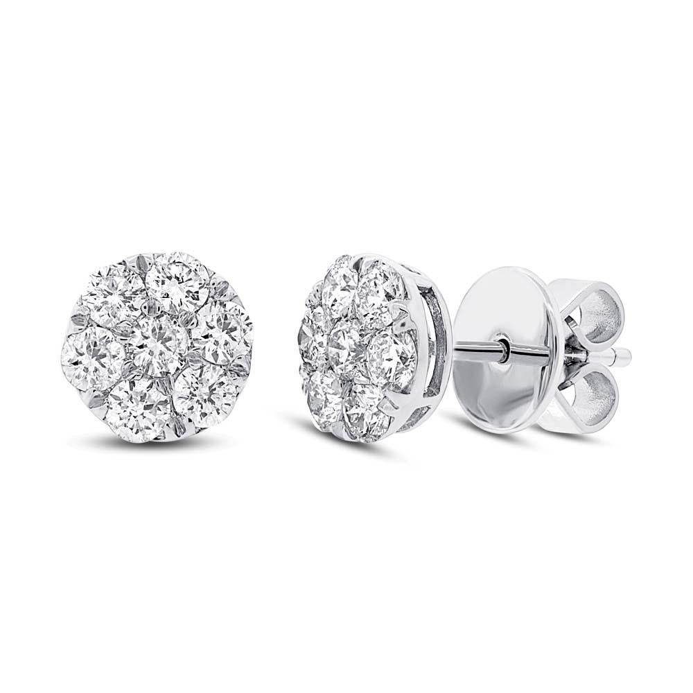 18k White Gold Diamond Cluster Stud Earring - 0.83ct