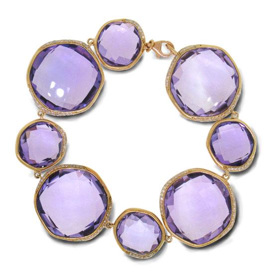 Diamond & 122.57ct Amethyst 14k Rose Gold Bracelet - 0.53ct