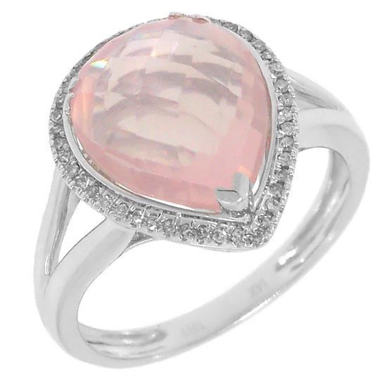 Diamond & 4.73ct Rose Quartz 14k White Gold Ring - 0.11ct