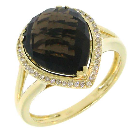 Diamond & 4.63ct Smokey Quartz 14k Yellow Gold Ring - 0.11ct