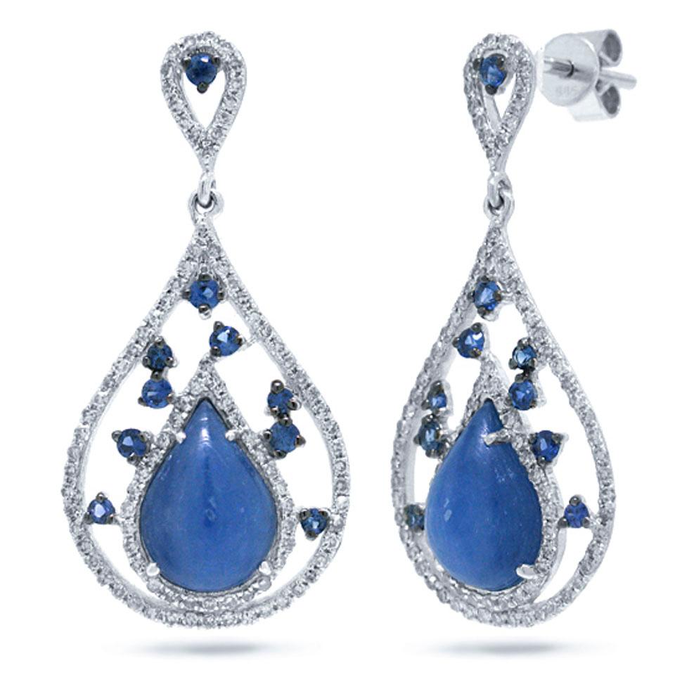 Diamond & 5.38ct Blue Sapphire & Kyanite 14k White Gold Earring - 0.60ct