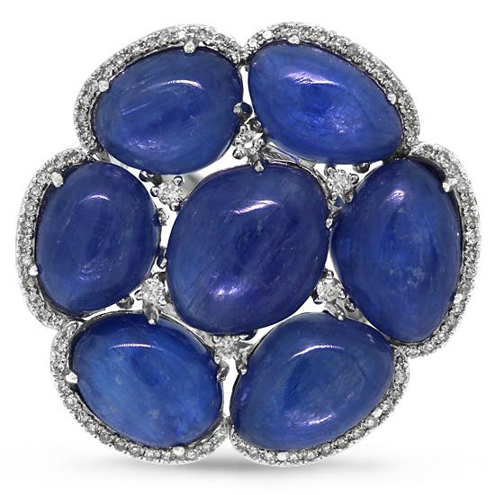 Diamond & 28.95ct Kyanite 14k White Gold Ring - 0.39ct