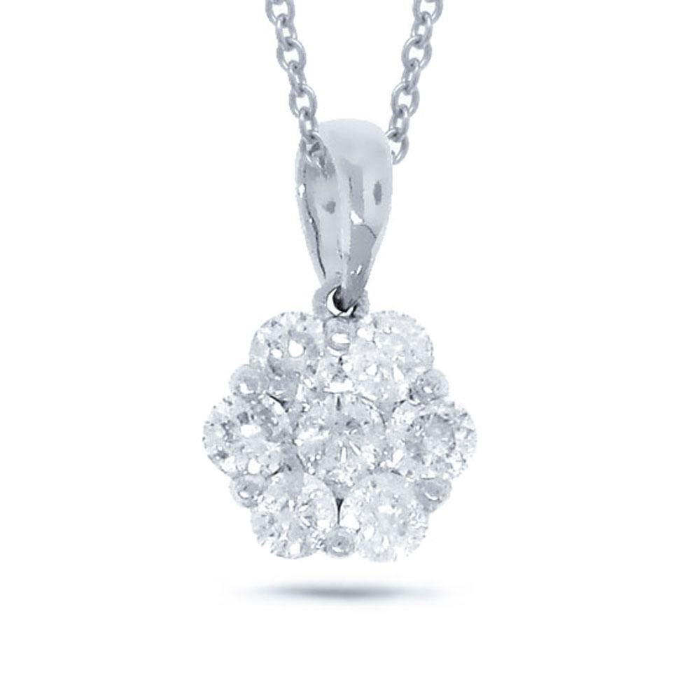 18k White Gold Diamond Cluster Pendant - 0.53ct