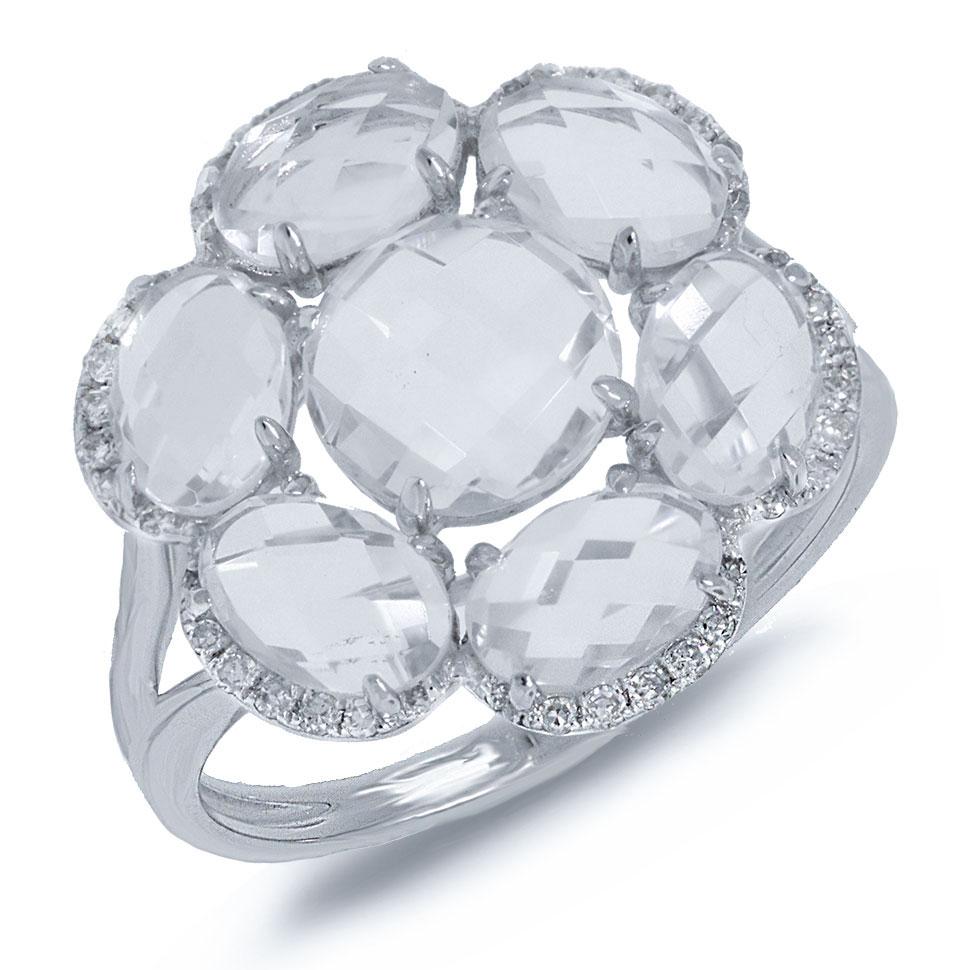 Diamond & 3.76ct White Topaz 14k White Gold Ring - 0.14ct