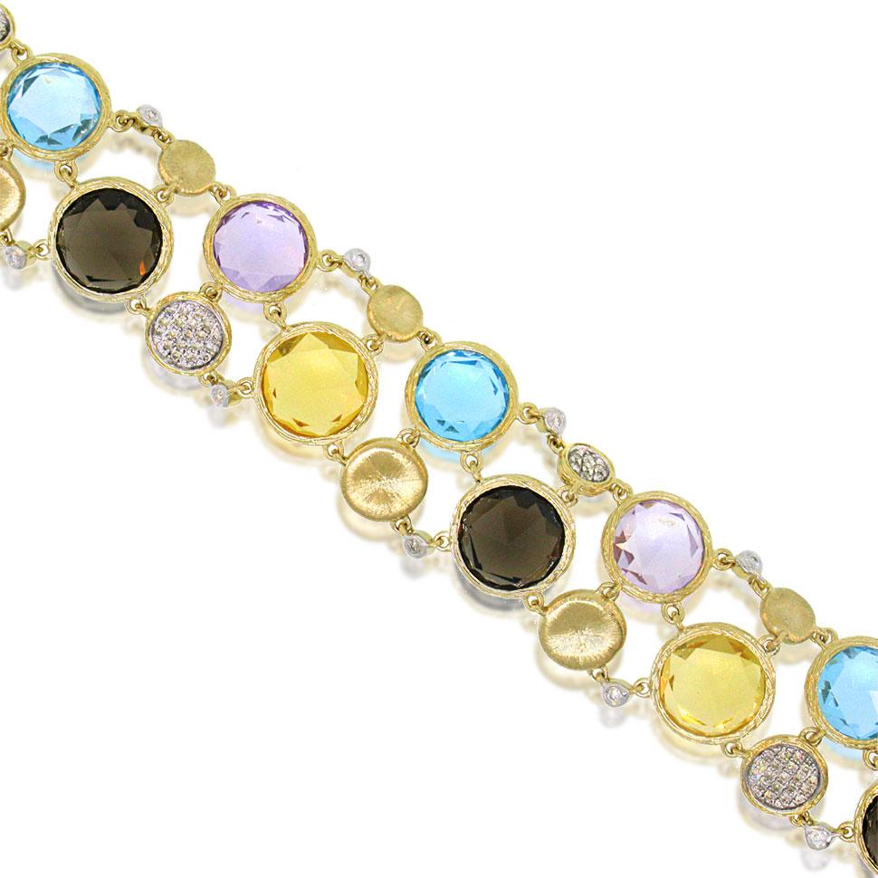 Diamond & 42.64ct Multicolor Stone 14k Yellow Gold Bracelet - 0.45ct