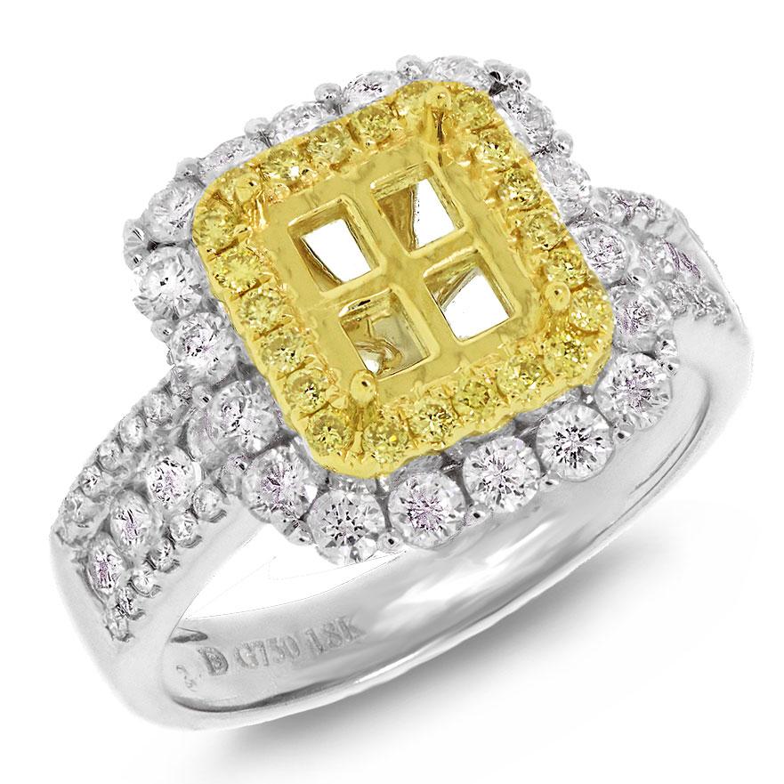 18k Two-tone Gold Natural Yellow Diamond Semi-mount Ring - 1.14ct