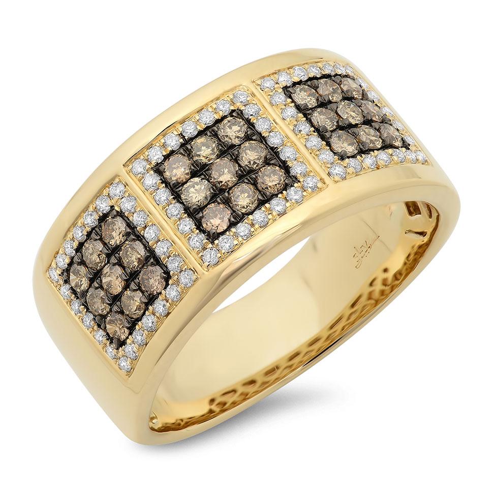 14k Yellow Gold White & Champagne Diamond Men's Band - 0.97ct