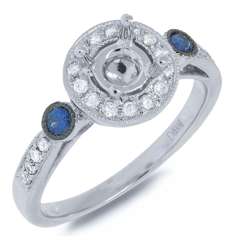Diamond & 0.15ct Blue Sapphire 14k White Gold Semi-mount Ring - 0.28ct