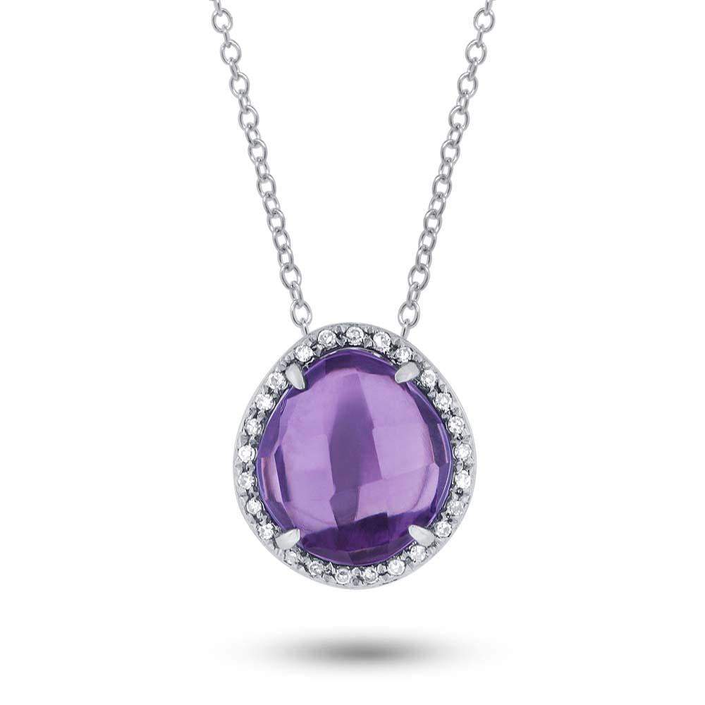 Diamond & 2.10ct Amethyst 14k White Gold Pendant - 0.07ct