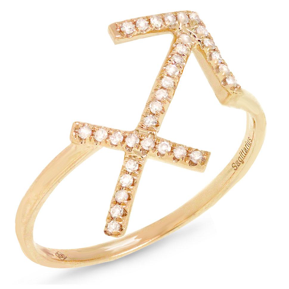 14k Yellow Gold Diamond Zodiac Sagittarius Ring - 0.13ct