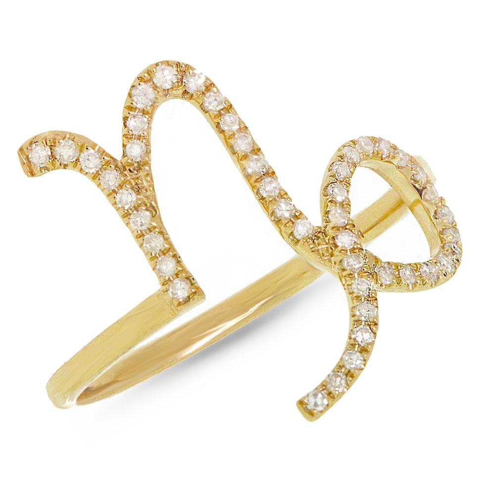 14k Yellow Gold Diamond Zodiac Capricorn Ring - 0.19ct