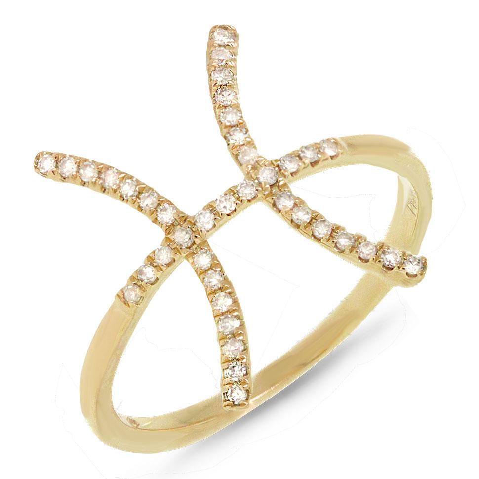 14k Yellow Gold Diamond Zodiac Pisces Ring - 0.16ct