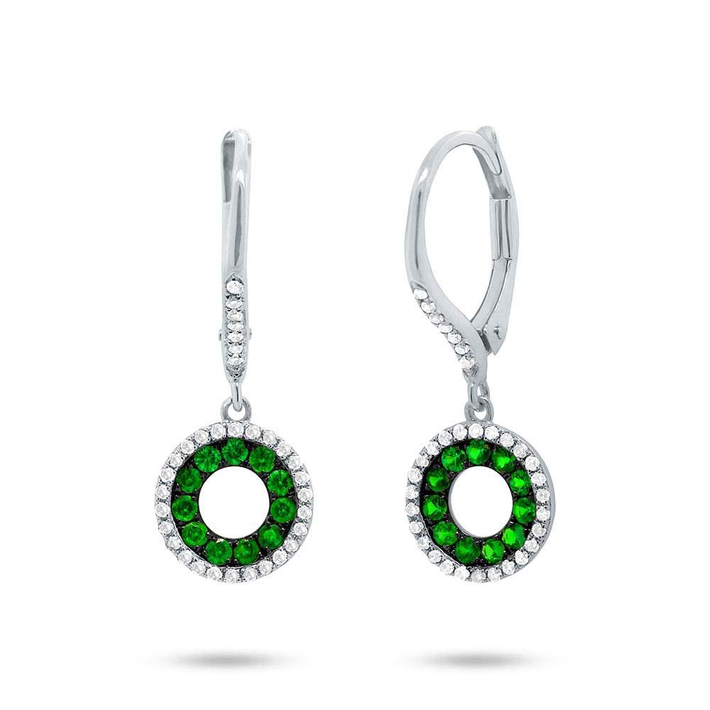 Diamond & 0.35ct Green Garnet 14k White Gold Earring - 0.21ct