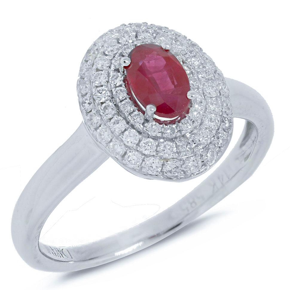 Diamond & 0.49ct Ruby 14k White Gold Ring - 0.36ct