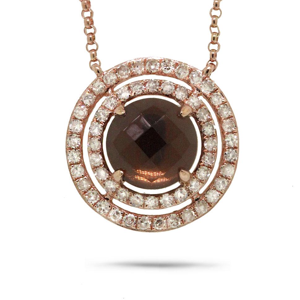 Diamond & 1.37ct Smokey Topaz 14k Rose Gold Necklace - 0.30ct