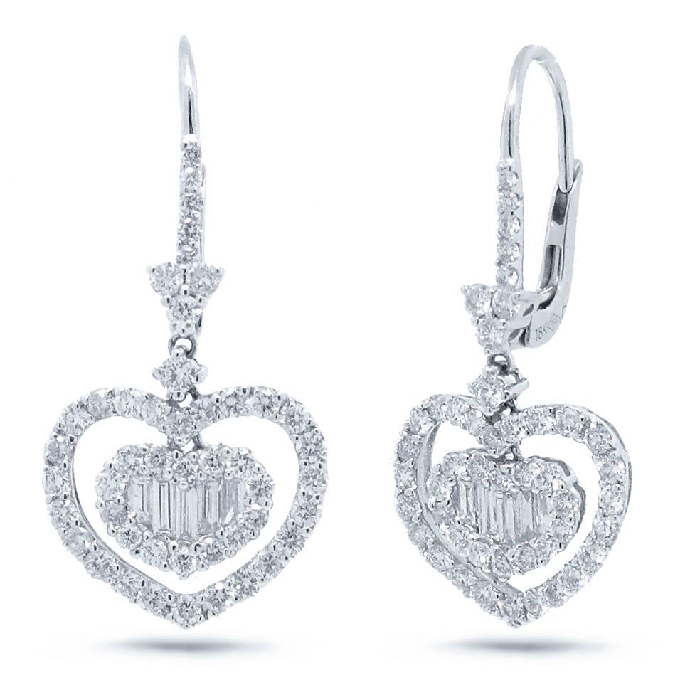 18k White Gold Diamond Heart Earring - 1.76ct