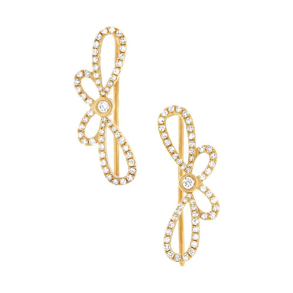 14k Yellow Gold Diamond Ribbon Bow Ear Crawler Earring