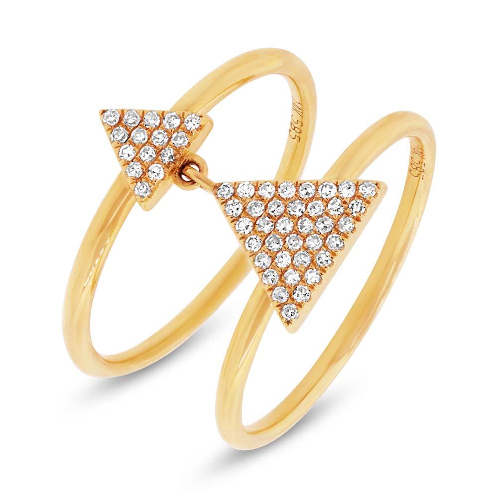14k Yellow Gold Diamond Pave Triangle Ring - 0.17ct