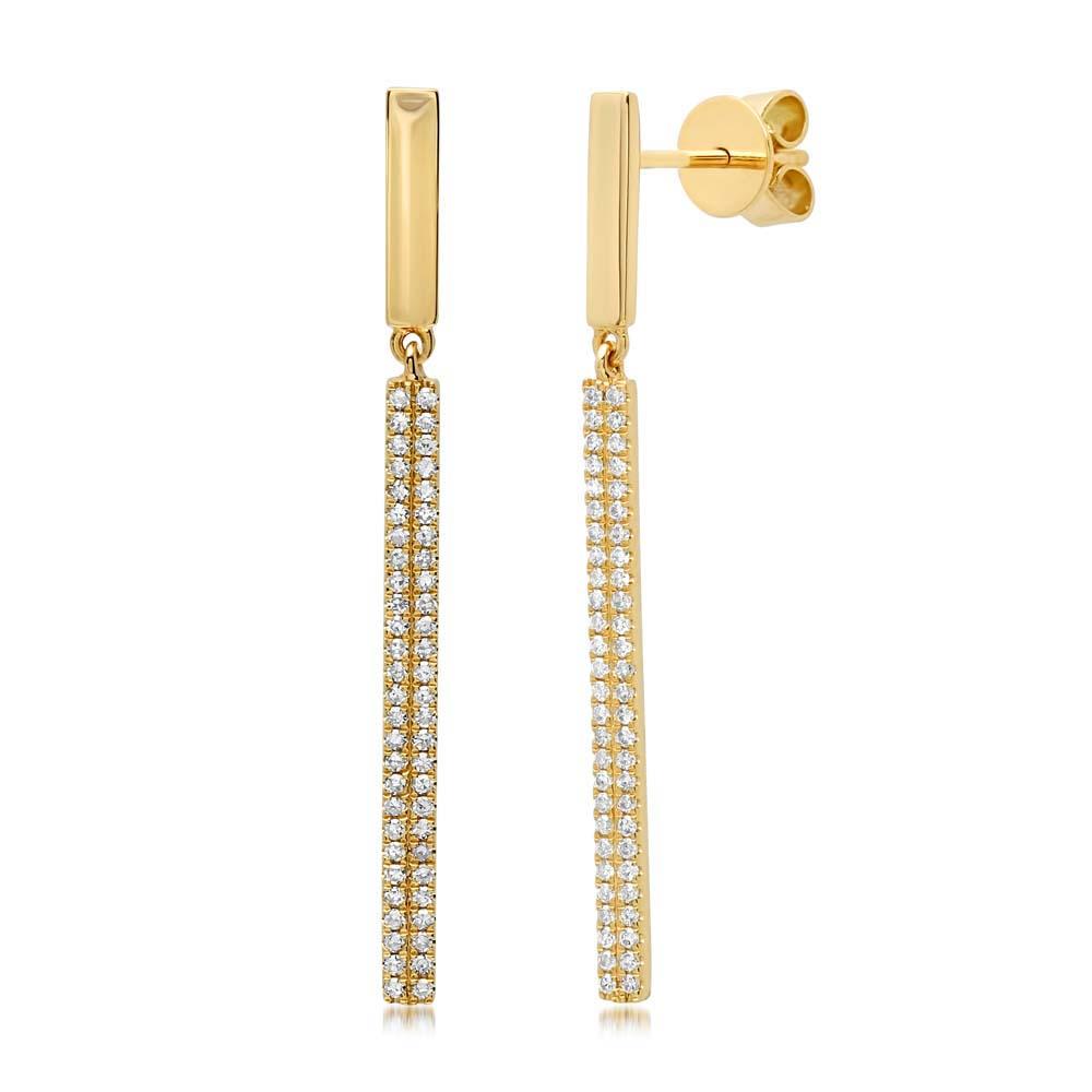 14k Yellow Gold Diamond Bar Earring