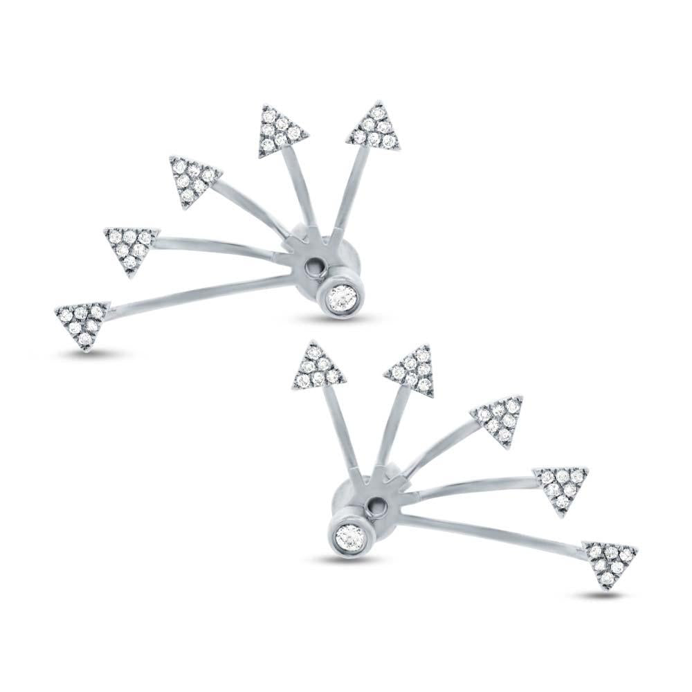 14k White Gold Diamond Triangle Ear Jacket Earring with Studs