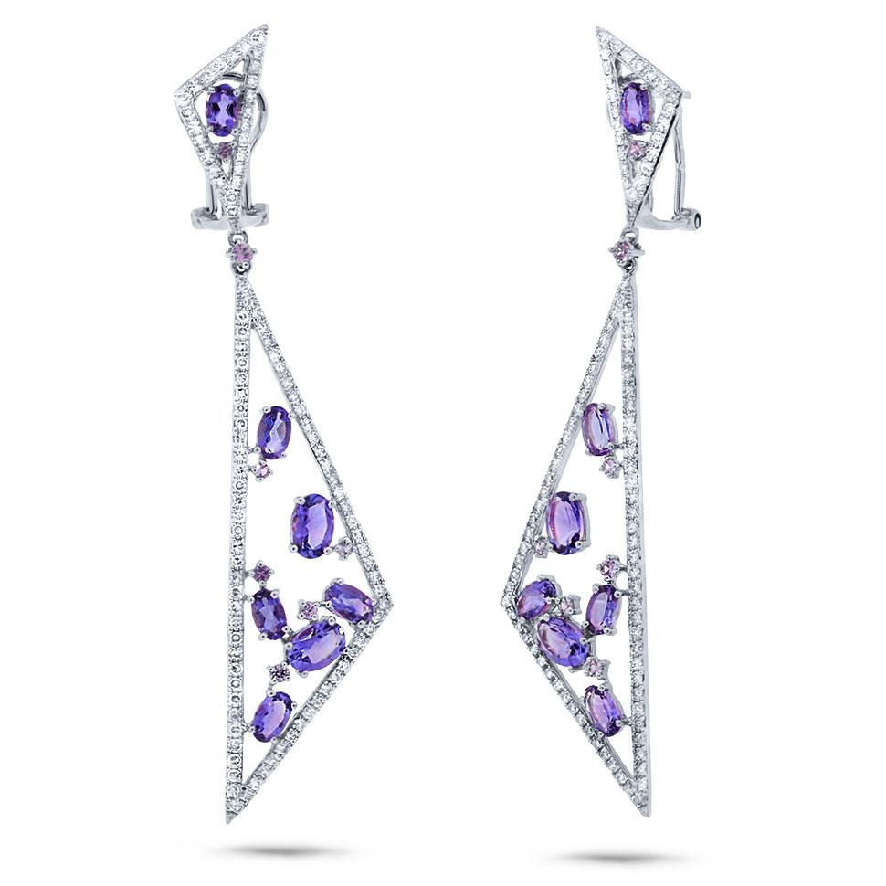 Diamond & 4.19ct Amethyst & Purple Sapphire 14k White Gold Earring - 1.50ct