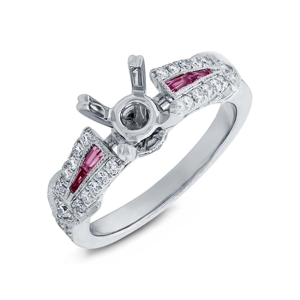 Diamond & 0.21ct Pink Sapphire 14k White Gold Semi-mount Ring - 0.32ct