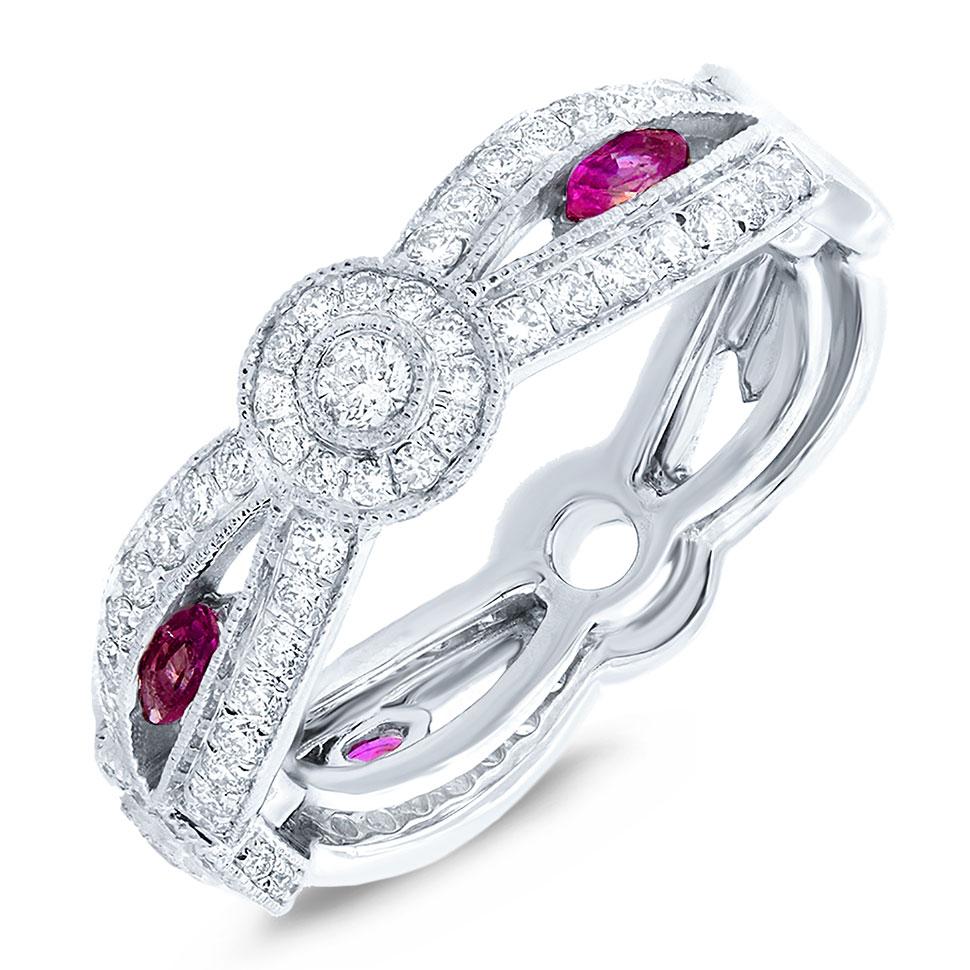 Diamond & 0.33ct Ruby 14k White Gold Lady's Ring - 0.82ct