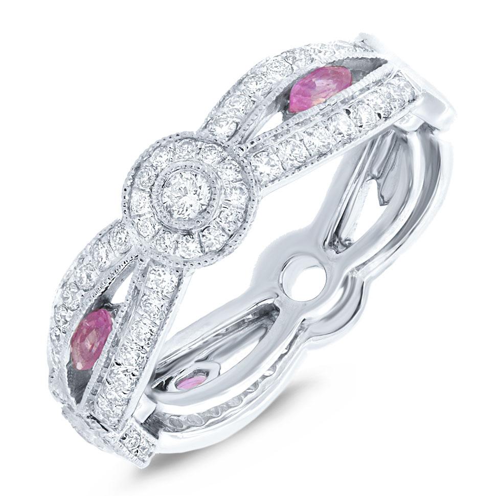 Diamond & 0.32ct Pink Sapphire 14k White Gold Lady's Ring - 0.82ct