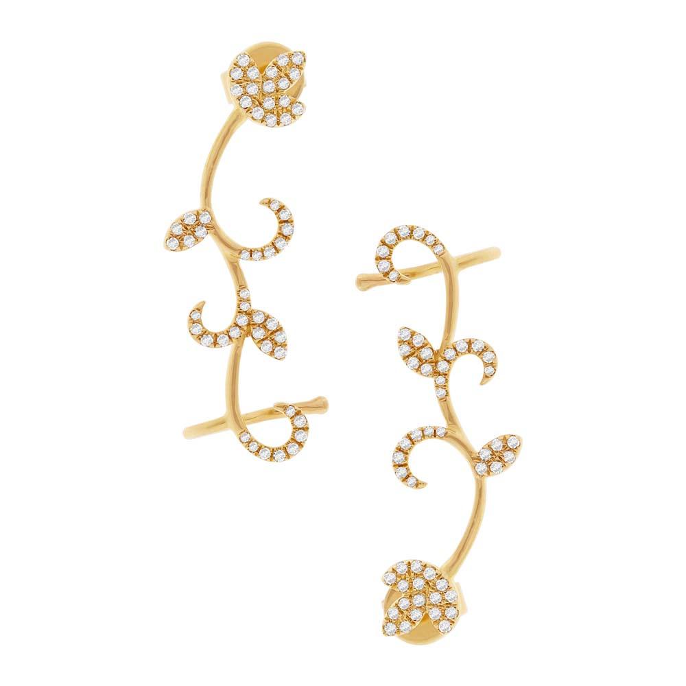14k Yellow Gold Diamond Leaf Ear Crawler Earring