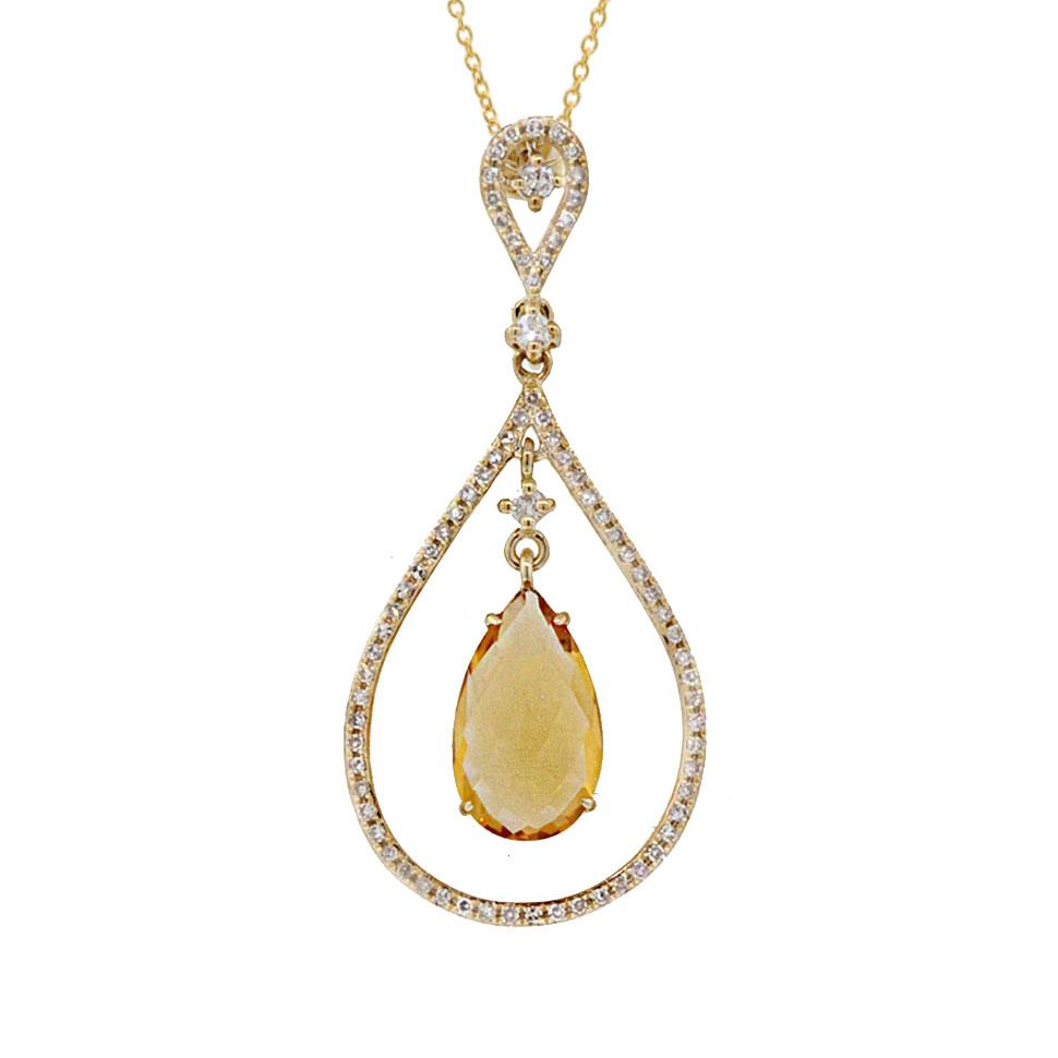 Diamond & 3.01ct Citrine 14k Yellow Gold Pendant - 0.35ct