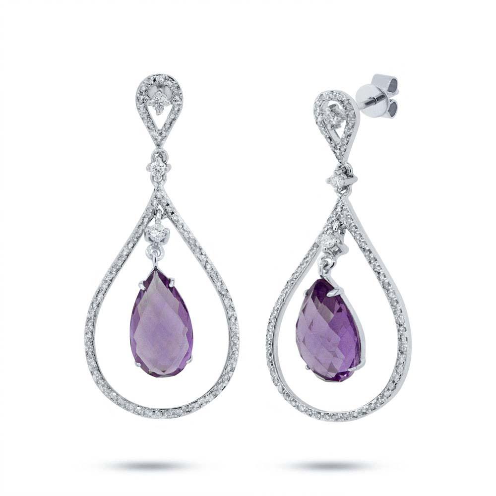 Diamond & 4.36ct Amethyst 14k White Gold Earring - 0.54ct