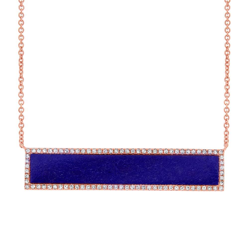 Diamond & 2.98ct Lapis 14k Rose Gold Bar Necklace