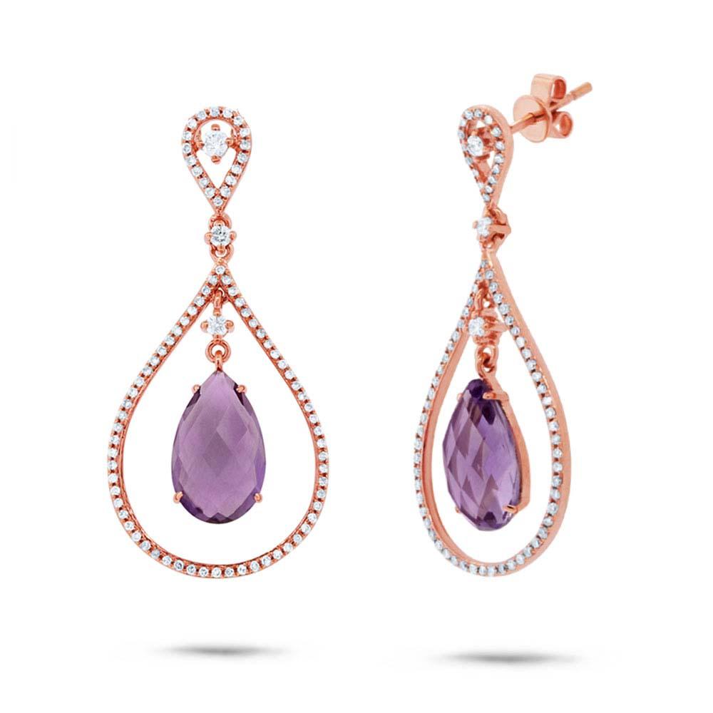 Diamond & 4.36ct Amethyst 14k Rose Gold Earring - 0.54ct