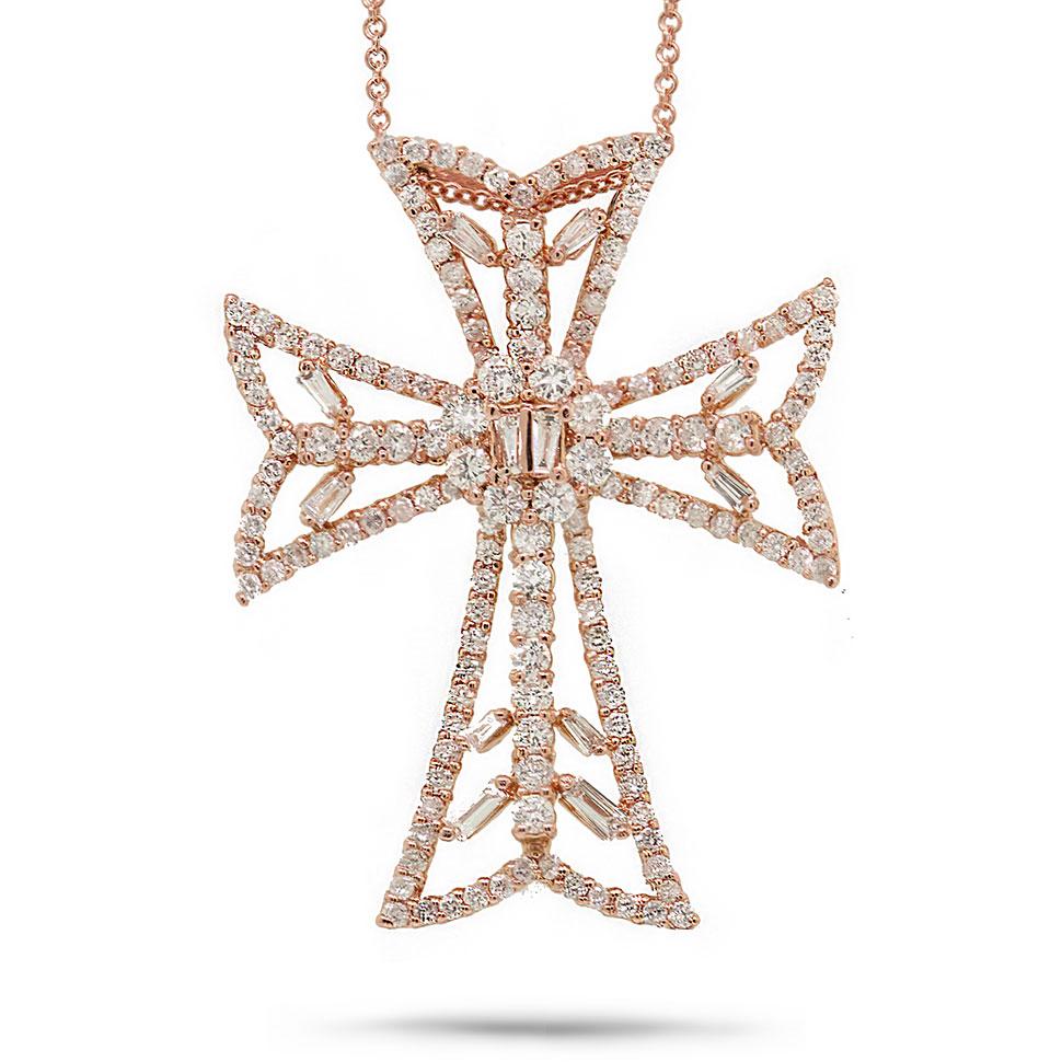 18k Rose Gold Diamond Cross Pendant - 2.34ct
